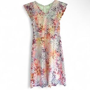 ELIE TAHARI Colorful Eyelet Flutter Dress Art Wear Gallery Feminine Event Size 4